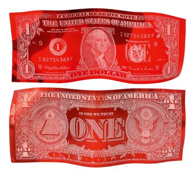 a red one dollar bill with a picture of president george washington on it