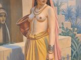 un tableau représentant une femme tenant un faitout et une cruche d'eau