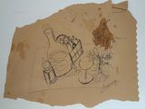 a drawing on a piece of paper with a drawing of a chair and a vase
