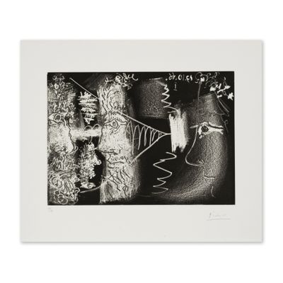 a black and white drawing of a man and woman in a room