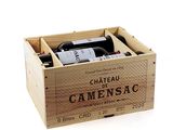 bottles of wine in a wooden crate on a white background
