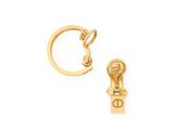 a close up of a pair of gold earrings on a white background