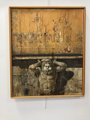 une image représentant un tableau où l'on voit un homme se tenant la tête devant un mur