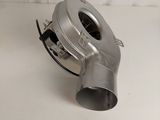 a close up of a metal exhaust pipe on a white surface