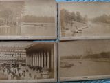 four old black and white photos of people on a boat in the water