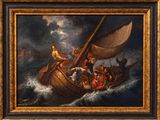 une image représentant un tableau où l'on voit un homme sur un bateau pris dans une tempête