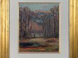 an image of a painting of a landscape with trees in the foreground