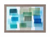 a painting of blue and green squares on a white background