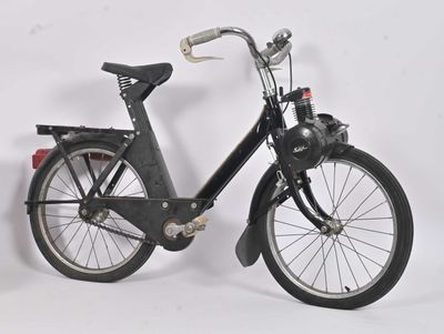 a black bicycle with a basket on the back of it