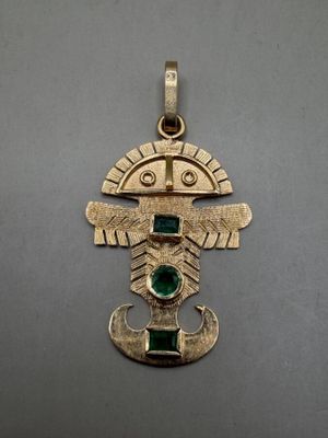 Pendentif en or jaune 750 millièmes "Divinité inca", serti d… - Photo 1