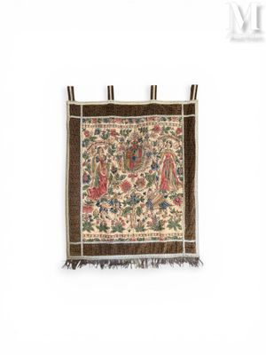 an image of a tapestry hanging on the wall of a room