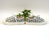 grey and white sneakers with monogram print on them and a plant in the middle