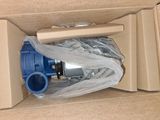 a box with a blue water pump inside of it