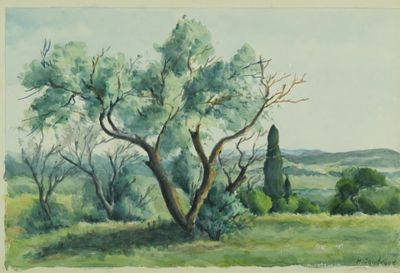 Michel SANDRONE (XXème siècle). Paysage. Crayon et aquarelle…