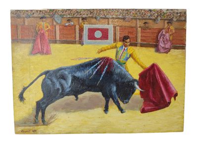 tableau représentant un taureau et un matador lors d'une corrida
