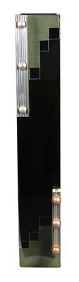 an image of a black refrigerator with a glass door