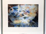 framed and matted print of a painting of a blue and white flower