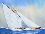a painting of a sailboat sailing in the ocean