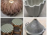 many different pictures of vases and chairs in this collage