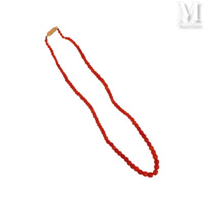 gros plan d'un collier de perles rouges sur fond blanc