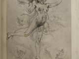 an old book with a drawing of a naked woman on it