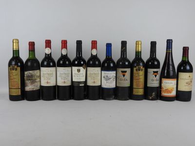 plusieurs bouteilles de vin sont alignées sur une surface blanche