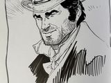 drawing of a man in a top hat with a pipe in his mouth