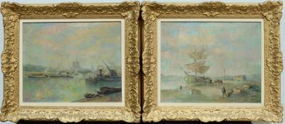 deux tableaux représentant des bateaux sur l'eau et un bateau dans l'eau