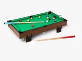 an image of a pool table with cues and balls