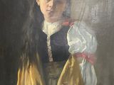 une peinture à l'huile représentant une jeune fille en robe jaune