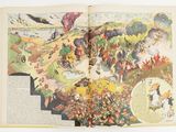 an open book with a picture of a man riding a horse and a woman riding a horse