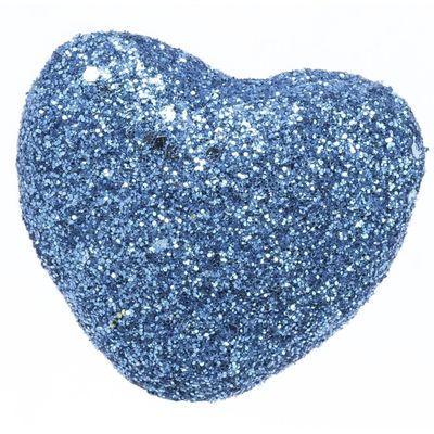 blue glitter heart on white background with copy space for text