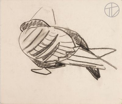 drawing of a bird sitting on top of a piece of paper
