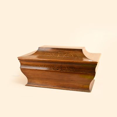 an image of a wooden box with a lid on a white background