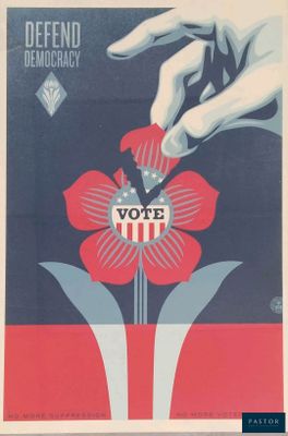 une image représentant une affiche politique sur laquelle on voit une main déposant un bulletin de vote sur une fleur