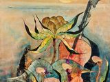 an image of a painting of a vase with flowers in it