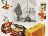 a picture of a picture of a man with a suitcase and other items