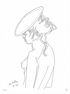drawing of a woman with a hat on her head
