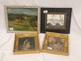 three framed pictures of a woman and a man in a landscape