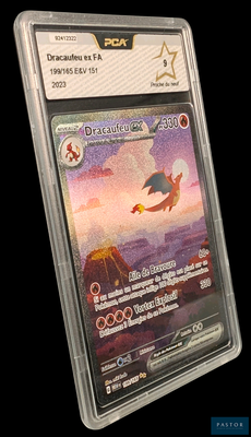 une image d'une carte à collectionner Pokémon dans un étui en plastique
