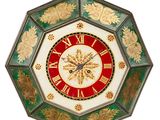 une horloge accrochée au mur en forme d'hexagone