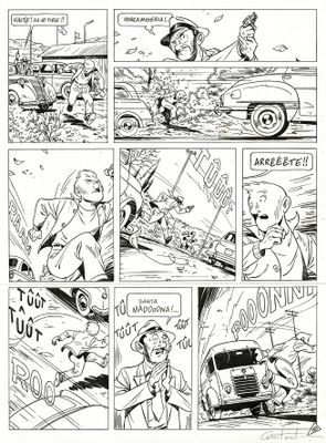 une page d'une bande dessinée représentant un homme au volant d'une voiture