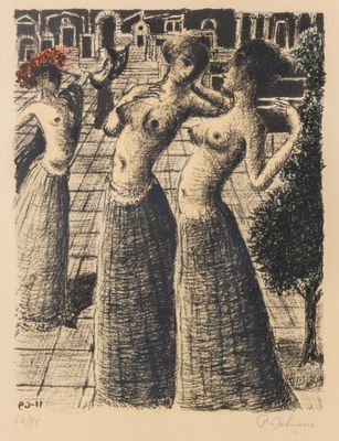 une image représentant trois femmes debout dans une cour