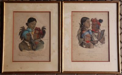 two framed prints of native indian women and children