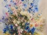 une peinture de fleurs dans un vase sur une table