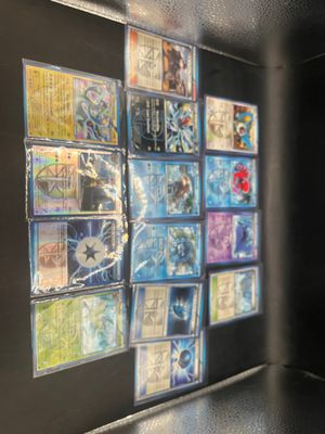 a picture of a room with a lot of cards on the wall