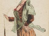 le dessin d'une femme en robe longue tenant un éventail