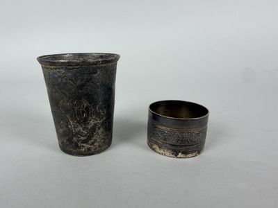 pair of antique pewware cups, circa - early 1900 ' s