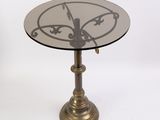 a glass table with a clock on it on a white background