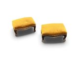 a pair of small stools with yellow cushions on a white background
